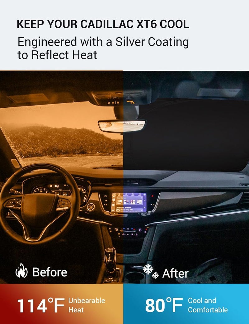 Proadsy Windshield Sun Shade for Cadillac XT6 2020-2023 2024 2025 Foldable Front Sunshade Protector Sun Visor Blocks UV Rays Keep Car Cooler - Image 3